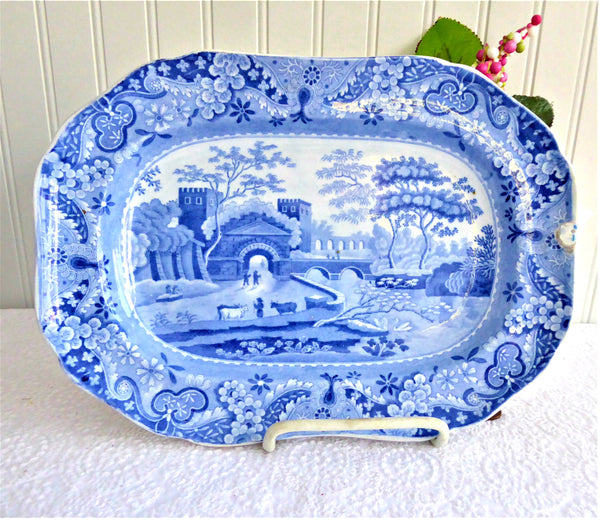 Castle and Bridge St. Albans Pearlware outlet Blue and White Dessert Dish Henshall & Co. c.1810