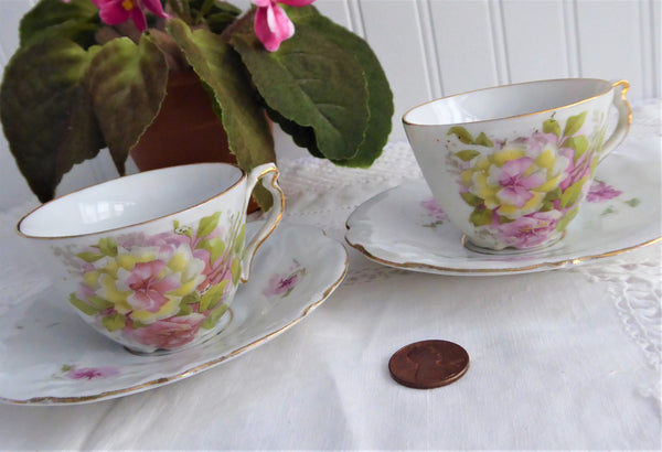 Pair 1890s German Pinks Roses Demitasse Cups And Saucers Porcelain Vic –  Antiques And Teacups