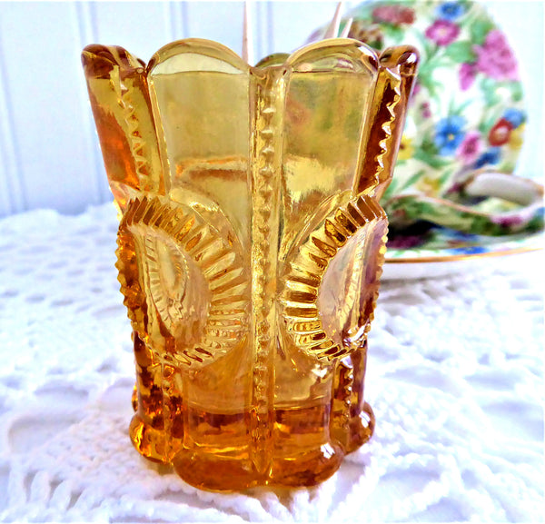 Antique Amber Glass Toothpick Holder Columbia Pattern by Flint