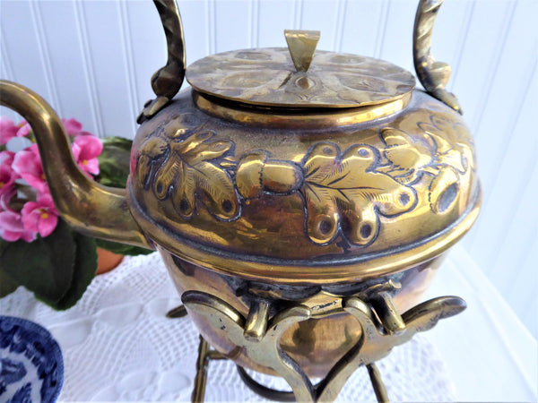 1910s Brass Tea Pot With Burner Stand