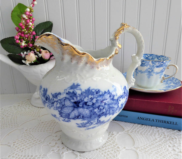 Blue Transferware Jug Pitcher English Edwardian Iona Wedgwood 1908