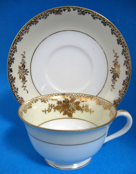 Noritake 1920s Cup And Saucer Encrusted Gold On Cream And White 