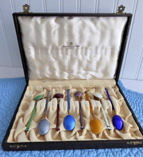 David Andersen Enamel Spoon Set 8 Sterling Silver Colored