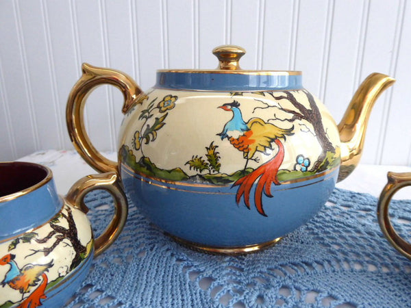 Fantasy Birds Teaset Art Deco Teapot Cream And Sugar Gibsons 1930s