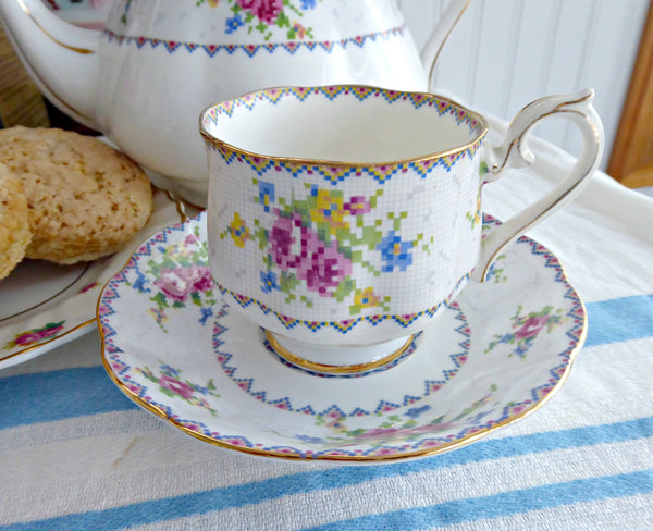 Cup And Saucer Royal Albert Petit Point Vintage 1930s English Bone