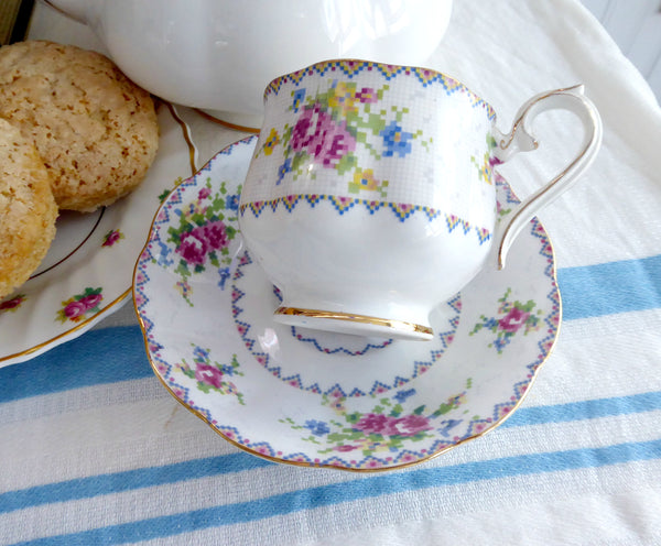 Cup And Saucer Royal Albert Petit Point Vintage 1930s English Bone