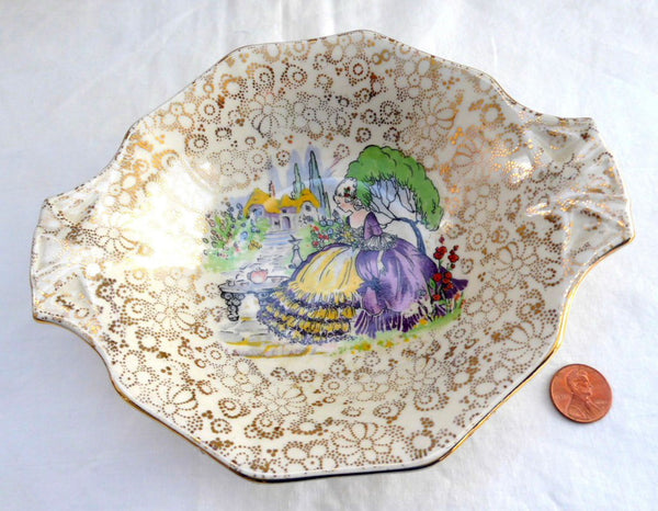 Art Deco Candy Dish Crinoline Lady Chintz H and K 1930s English Gold C –  Antiques And Teacups
