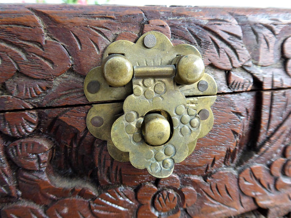 Antique Chinese selling Hand Craved Wooden Jewelry Box With Brass Hardware