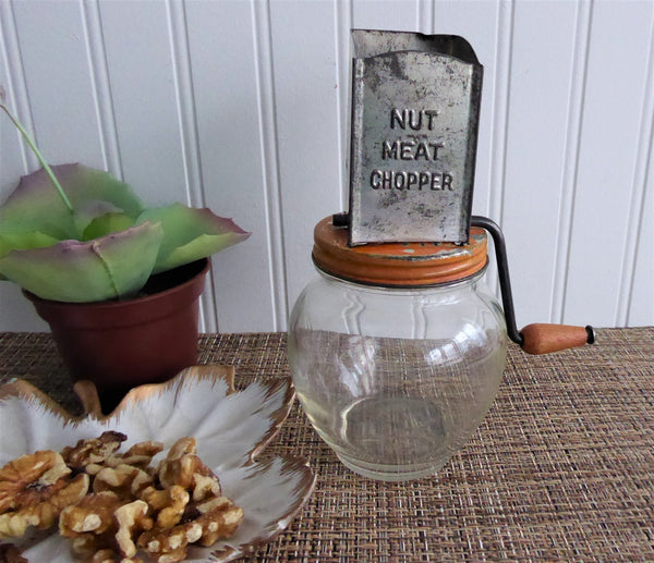 Nut Chopper: Hazel Atlas Glass Food Nut Chopper red knob 14 oz. #5393