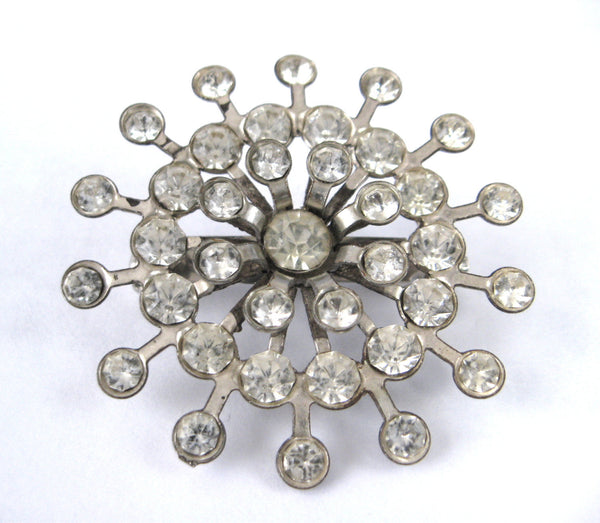Rhinestone Snowflake Crystal Sunburst Brooch Pin Starburst 1940s