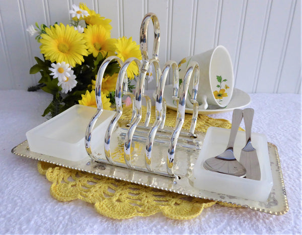 Toast Rack Breakfast Set 1940s Silver Plated English Attached Tray