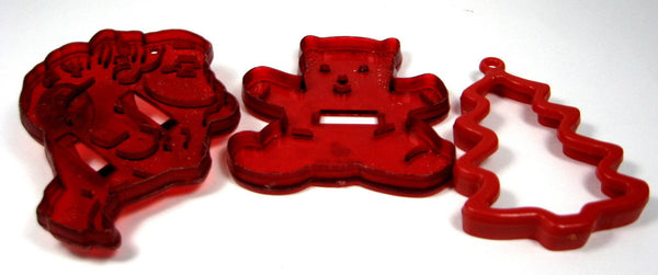 Christmas 3 Cookie Cutters Red Santa Teddy Bear Tree 1950s Set Of