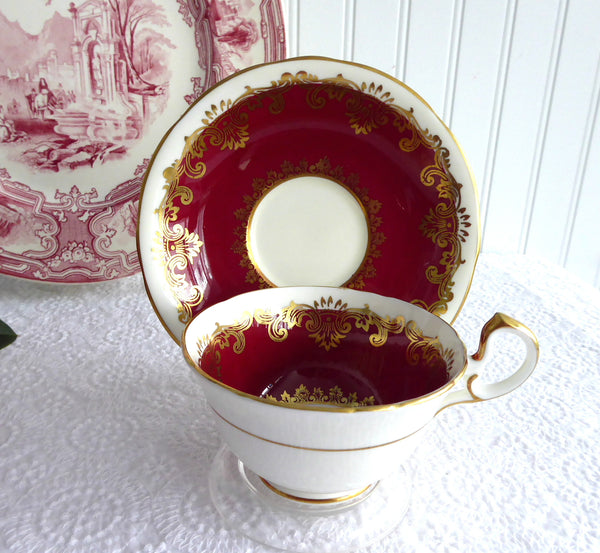 Cup And Saucer Aynsley Red White Gold Overlay 1950s Bone China Antiques And Teacups