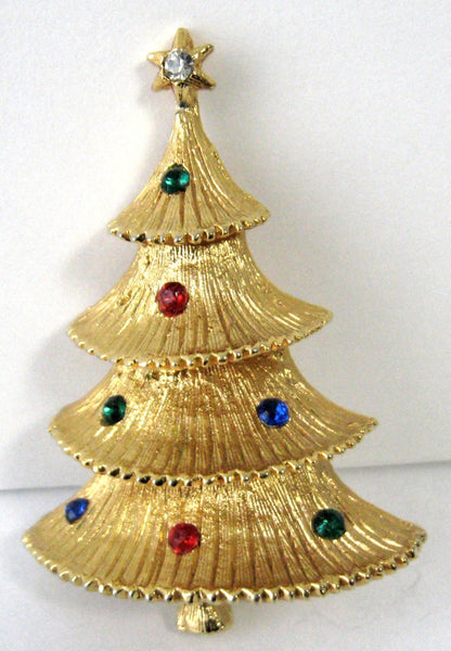 Christmas Tree Pin Holiday Brooch 1950s Figural Multi Colored