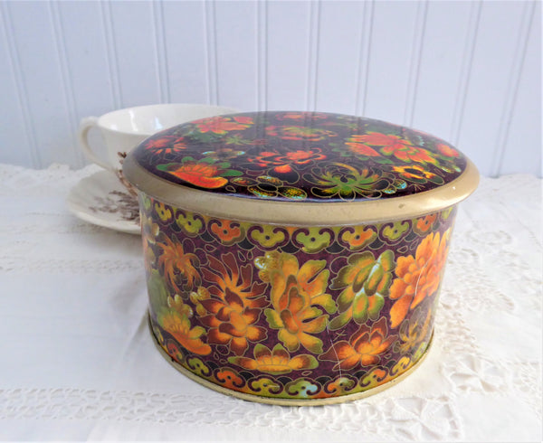 English Tea Tin Daher Tea Caddy Dark Floral Chintz Fall Colors