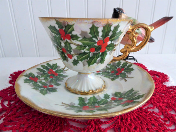 Holly Cup And Saucer Japanese Luster December 1950s Norcrest