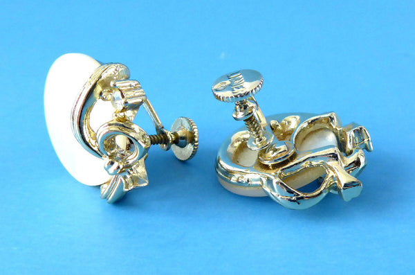 10K Yellow Gold Designer Flower Mother-Of-Pearl Screwback Earrings For Kids  - Bijouterie Langlois