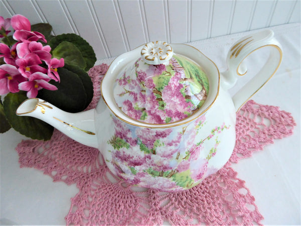 Royal Albert Blossom Time Teapot 1950s Pink Tree Blossoms Large