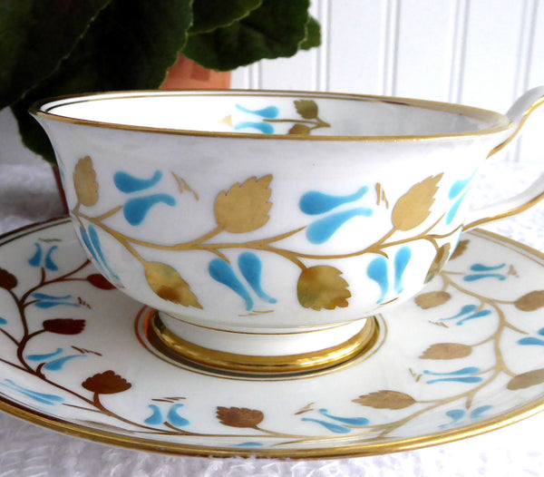 Royal Chelsea Teacup and Saucer, Floral outlet and gold