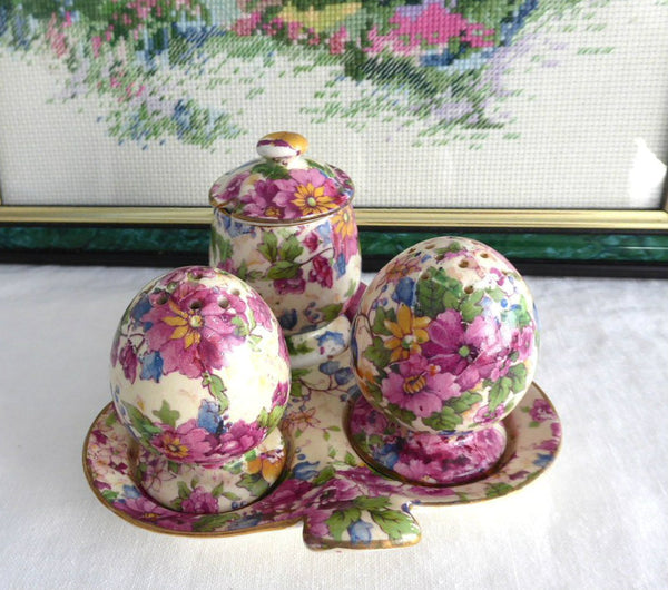 RARE Royal Winton Grimwades Floral Feast or cheapest Welbeck Chintz Salt Pepper with Matched Tray