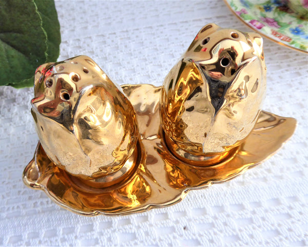 Royal Winton Grimwades Rosebud Golden Age Luster Salt Pepper And Tray 1950s