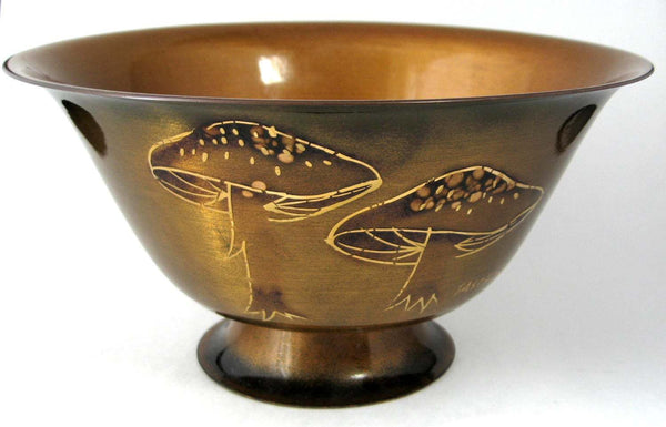 Vintage Enamel Bowl Dish Signed Prima Sascha Brastoff Style Flowers Copper  408-B