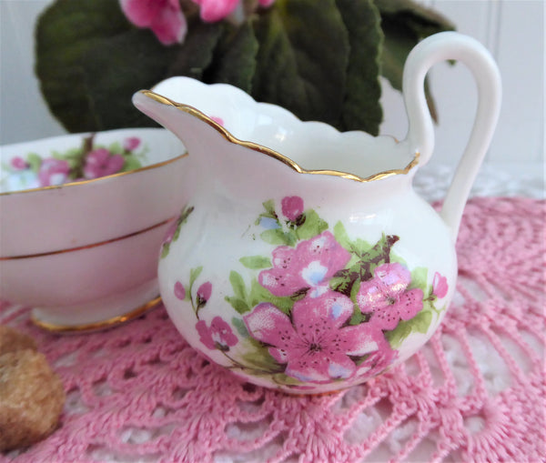 New Chelsea Peach Blossoms Cream And Sugar 1950s English Bone