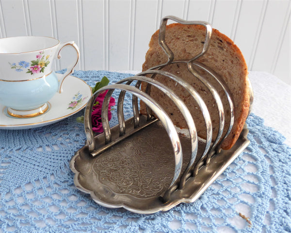 Toast Rack 1950s Silver Plated English 6 Slice Attached Crumb Tray Toa –  Antiques And Teacups