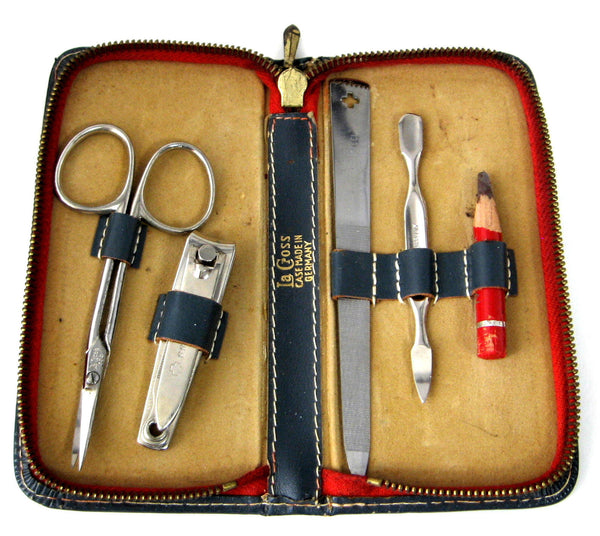 Vintage Travel Nail Kit Ground Leather Zippered Case Manicure Set Missing  One