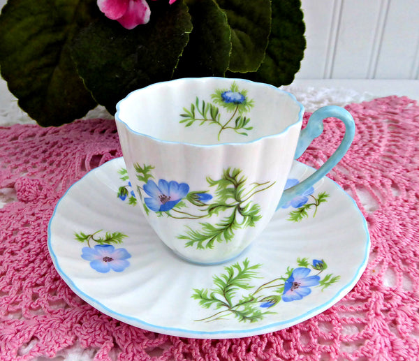 Shelley Blue Poppy Cup and Saucer Ludlow Coffee Demitasse 1960s