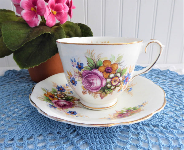 Pretty Floral Bouquet Cup And Saucer Vintage English 1960s Pink