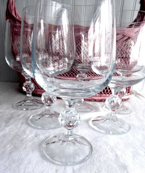 Pair of Lead Crystal 6 5/8 Stemmed Wine Glasses/Goblets - Starburst & Fan