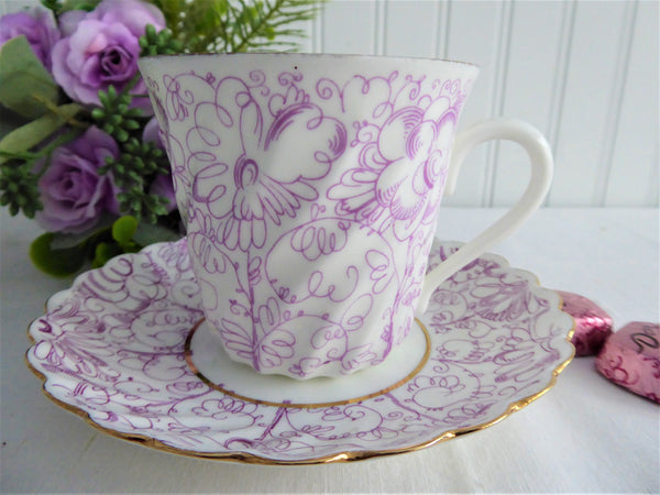 cute vintage mauve espresso cups and handmade tea cups / saucers