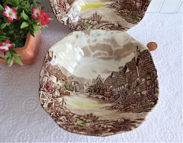 Johnson Brothers Olde English Countryside 2 Brown Transferware Square Bowls  Cereal