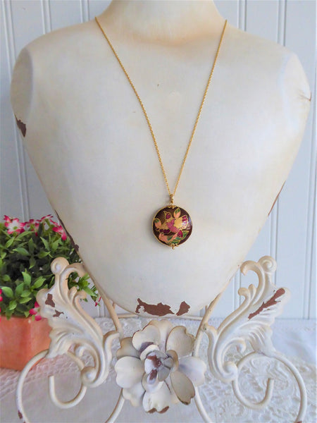 Cloisonne Enamel Bird Pendant Necklace Brown 2 Sided With Gold Filled –  Antiques And Teacups