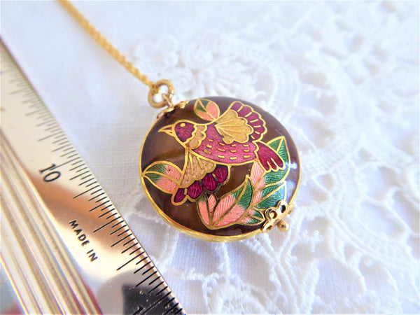 Cloisonne Enamel Bird Pendant Necklace Brown 2 Sided With Gold Filled –  Antiques And Teacups