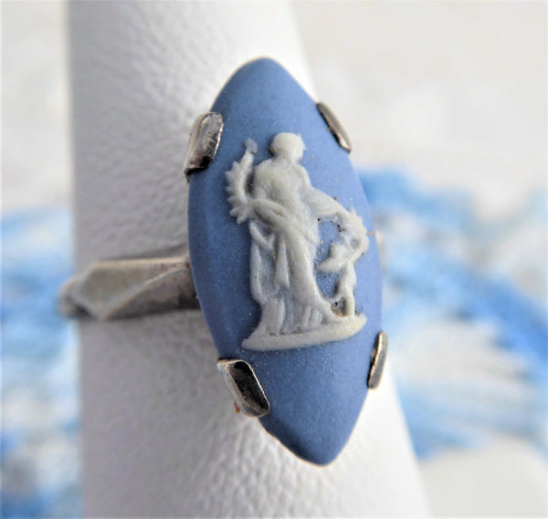 Vintage Sterling Silver JW newest Wedgwood Blue Jasper Cameo Stud Earrings Woman Bird