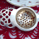 Vintage English Tea Strainer Fancy Top Vintage Silver Plate 1920 1930s