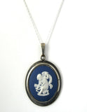 Wedgwood Jasperware Necklace Dark Blue And White Cupid Bow Silver Chain 1950s