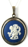 Wedgwood Jasperware Necklace Dark Blue And White Cupid Bow Silver Chain 1950s