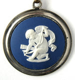 Wedgwood Jasperware Necklace Dark Blue And White Cupid Bow Silver Chain 1950s