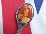 English Souvenir Spoons Queen Mother Union Jack 1950s Celluloid Bubbles Silver Plate