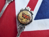 English Souvenir Spoons Queen Mother Union Jack 1950s Celluloid Bubbles Silver Plate