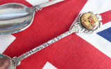 English Souvenir Spoons Queen Mother Union Jack 1950s Celluloid Bubbles Silver Plate