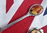 English Souvenir Spoons Queen Mother Union Jack 1950s Celluloid Bubbles Silver Plate