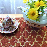 Fall Metallic Tapestry Table Runner Orange Gold Brown Moorish Tile 72 Inches Buffet