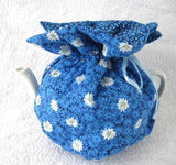 Tea Cozy Padded Blue White Daisies Reversible USA Handmade Cosy