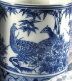 Mug Pair Design Blue And White Oriental Design Peacocks Dragons Porcelain 1980s - Antiques And Teacups - 3