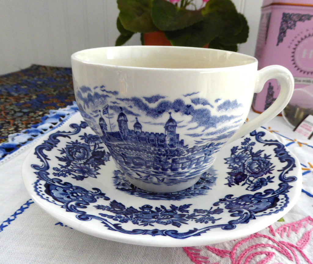 Royal Homes Of Britain Blue Transferware Cup And Saucer 1960s Balmoral Antiques And Teacups 9046