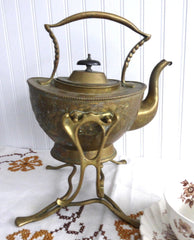 Antique Brass Spirit Burner Tea Kettle - Explorer Antiques